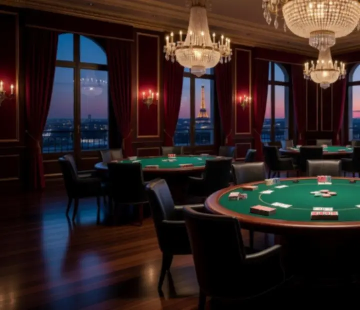 Vue cinématographique d'une grande salle de casino accueillant un tournoi de poker live